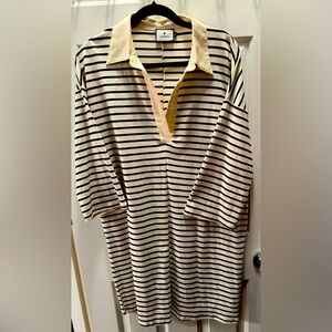 TUCKERNUCK Navy And White Stripe Ashton Cotton Knit Polo Dress‎